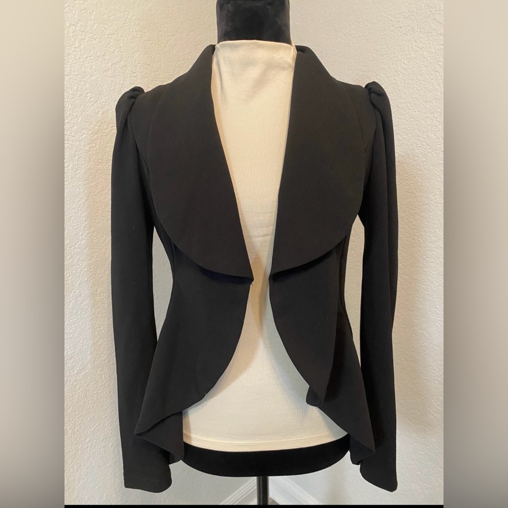 SHEIN Black Puff-Sleeve Tailored Shawl Collar Blazer - Picture 2 of 2